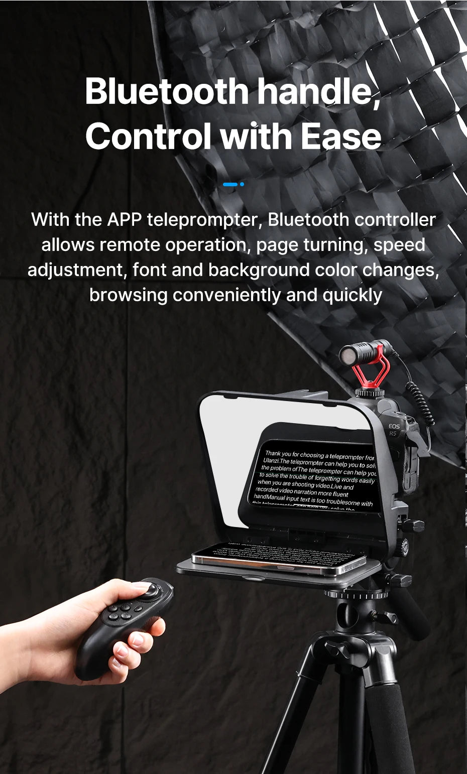 Ulanzi RT02 Portable Mini Teleprompter for Tablets DSLR Camera & Phone - Live Streaming Vlog Recording Teleprompter with Phone Clamp & Remote Control Support