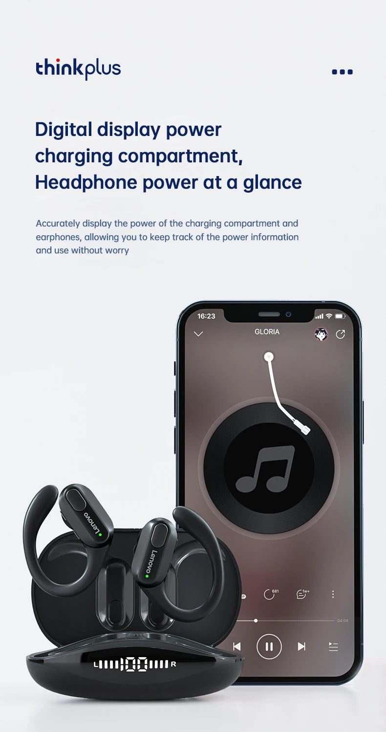 Original Lenovo XT80 Earhooks Sports Bluetooth Wireless Headsets with Mic,LED Power Display,ENC,Hifi Stereo Sound Gaming Headset