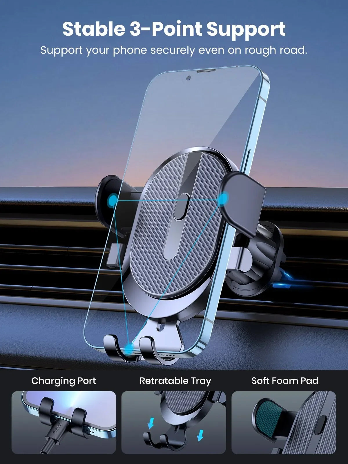 Universal Car Gravity Phone Holder Auto Clip Mount Air Vent Mobile Stand for All Phones - Eye-Friendly Plastic Car Bracket