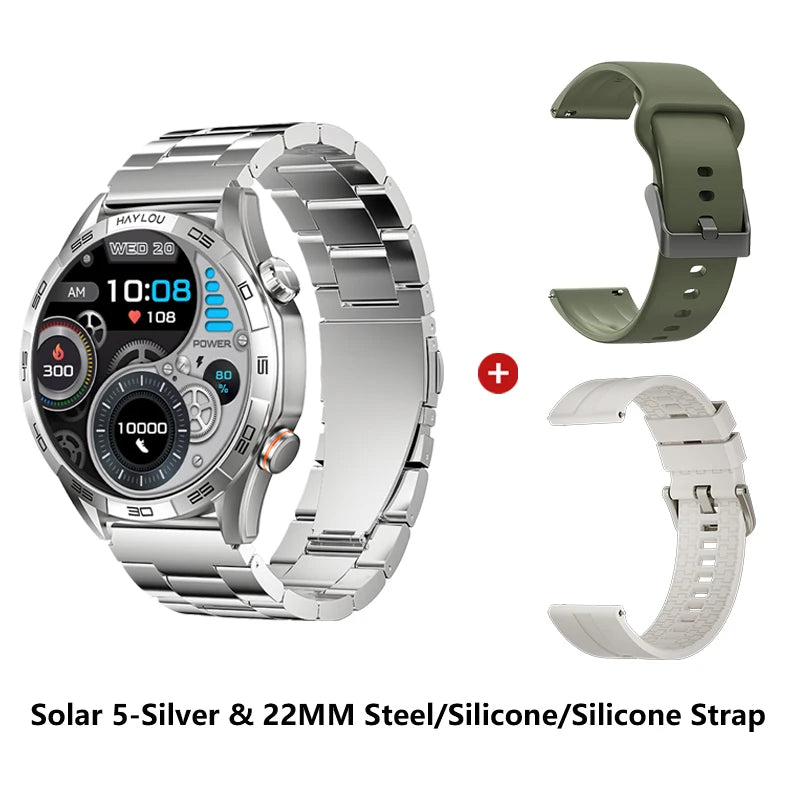 HAYLOU Solar 5 Smartwatch with 1.58'' AMOLED Display 60Hz Refresh Rate 24H Health Monitoring Voice Calling Sports Modes for Men Black/Silver