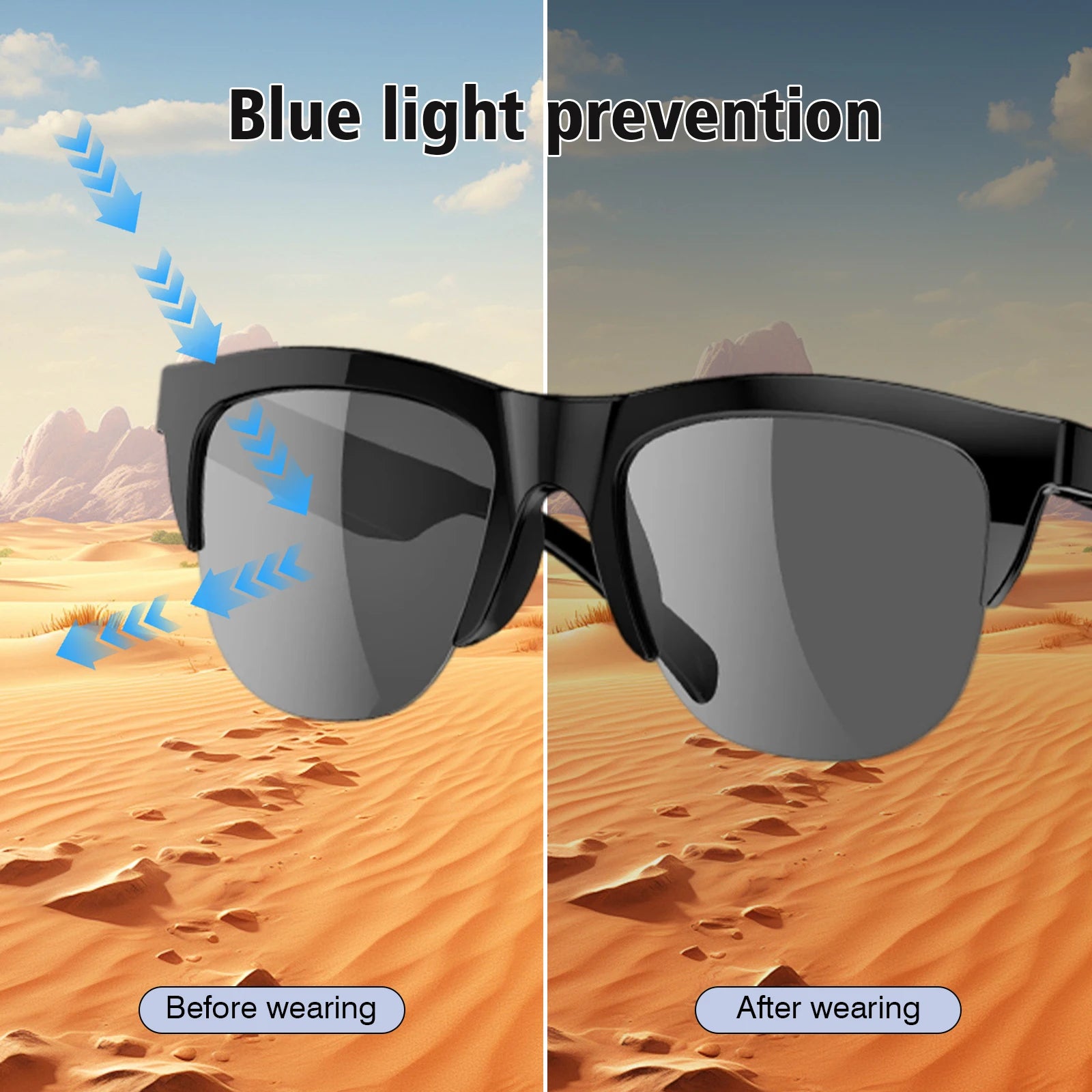 2025 Smart Glasses – Wireless Calls, Music Playback, Voice Assistant & Blue Light Blocking (Unisex)