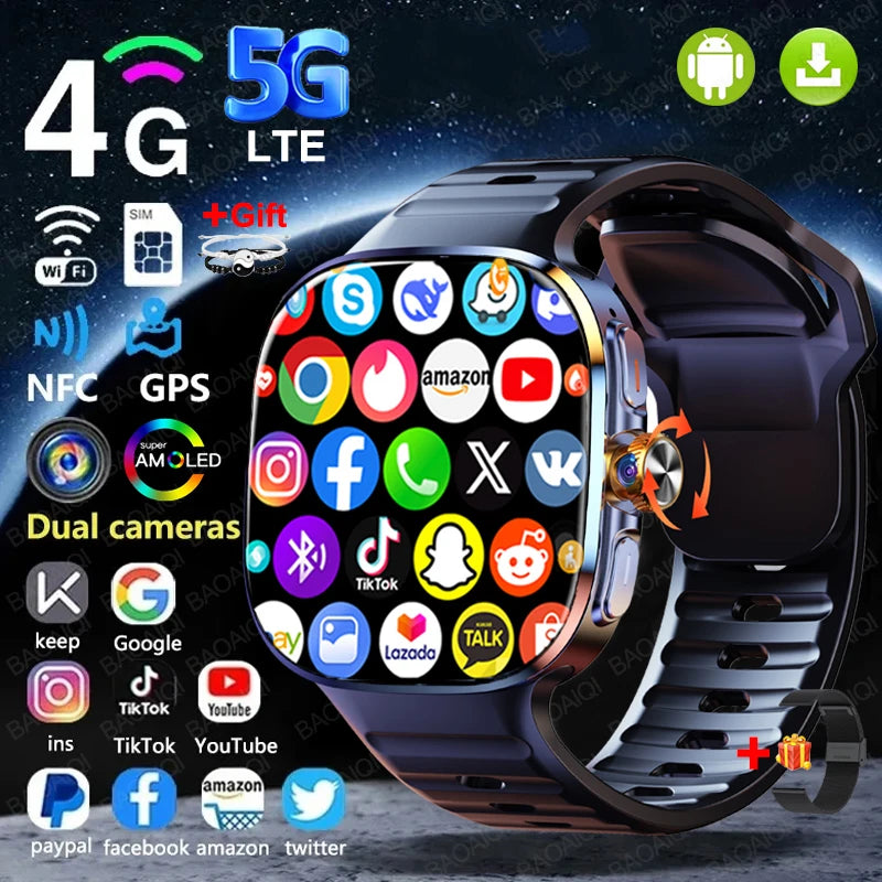 4G/5G Smartwatch 2.4 Inch HD AMOLED Screen 190° Rotary Camera GPS WiFi Android 10.0 Smart Watch with Heart Rate & Sleep Tracker