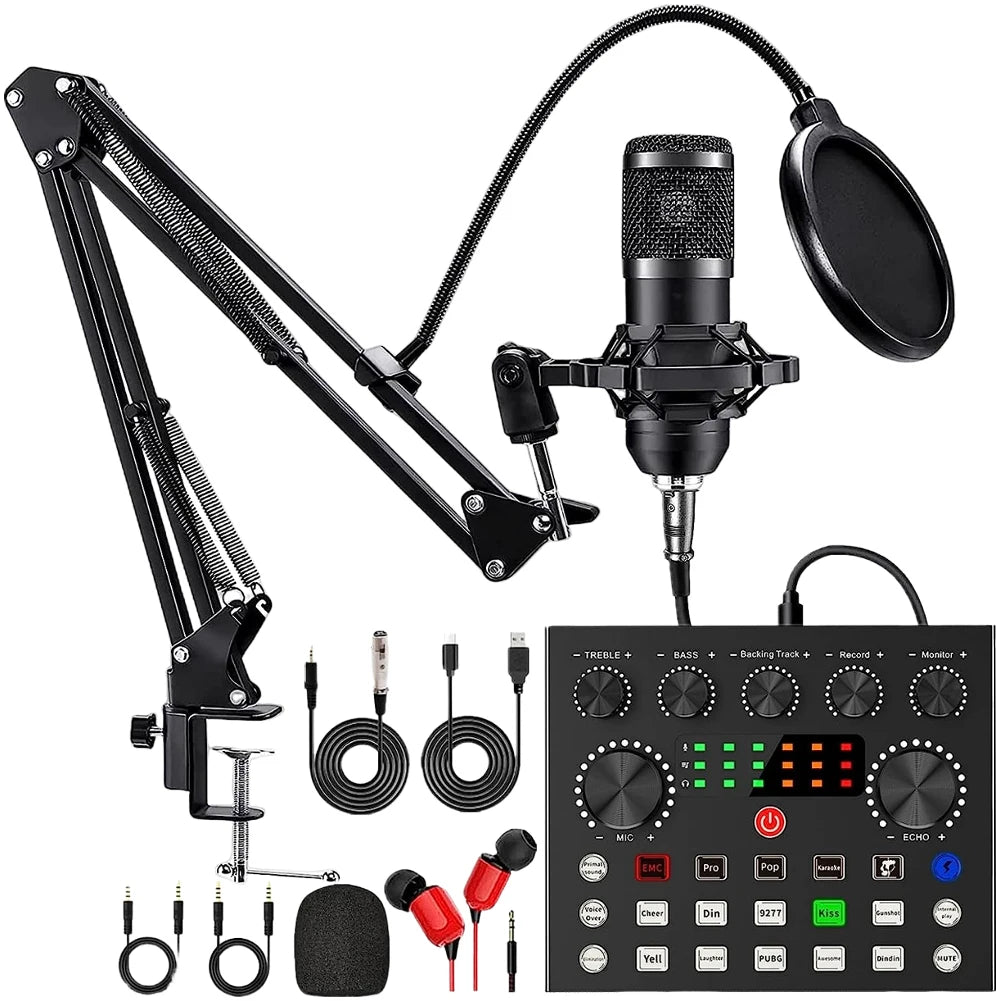 Podcast Equipment Bundle with BM800 Microphone And V8 Sound Card - Complete Recording Kit for Podcasting Streaming Gaming & Music Production