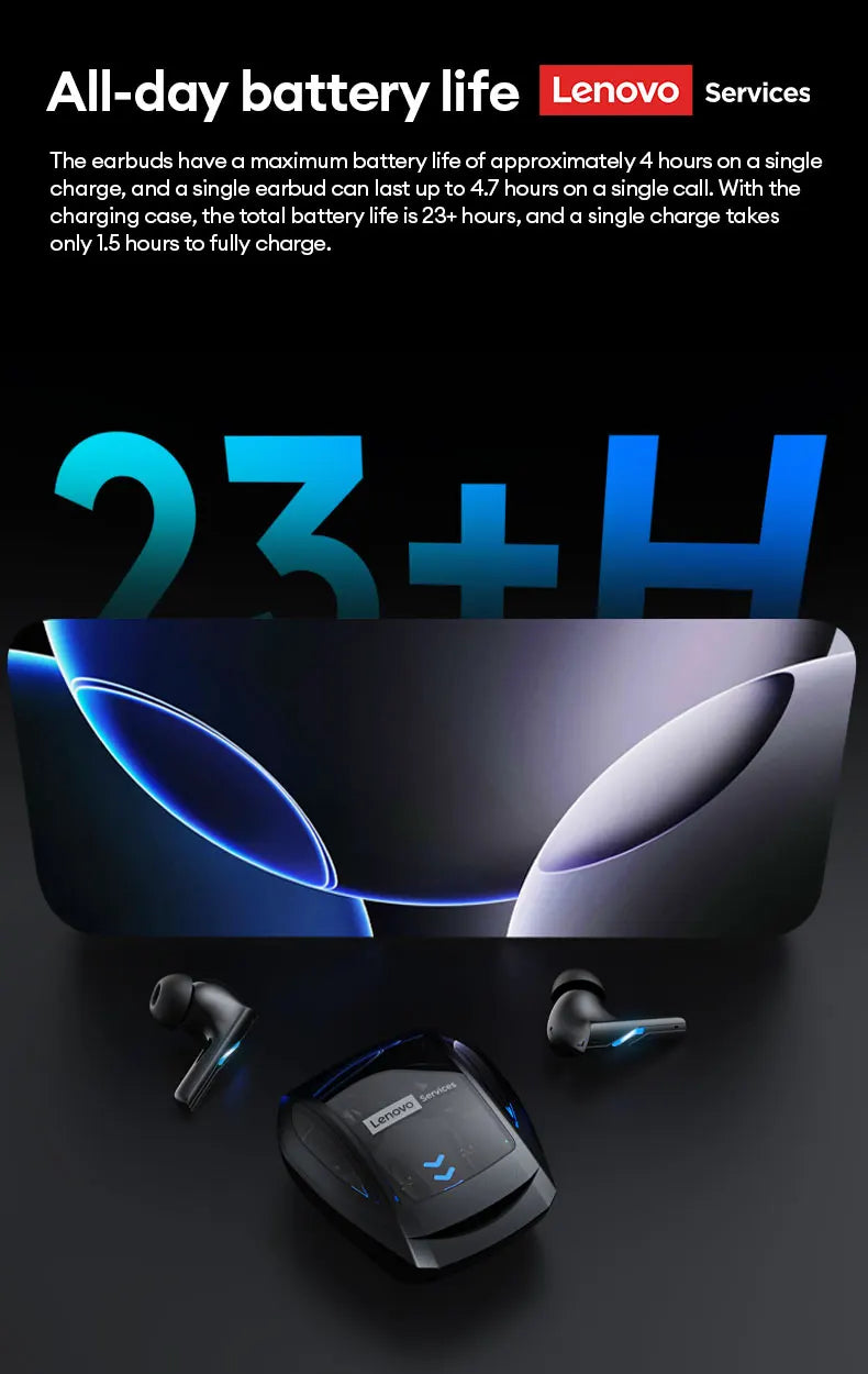 Choice Lenovo GT100 TWS Bluetooth 6.0 Gaming Earbuds Ultra Low Latency Long Endurance Wireless Headphone HD Voice Calls Earphone
