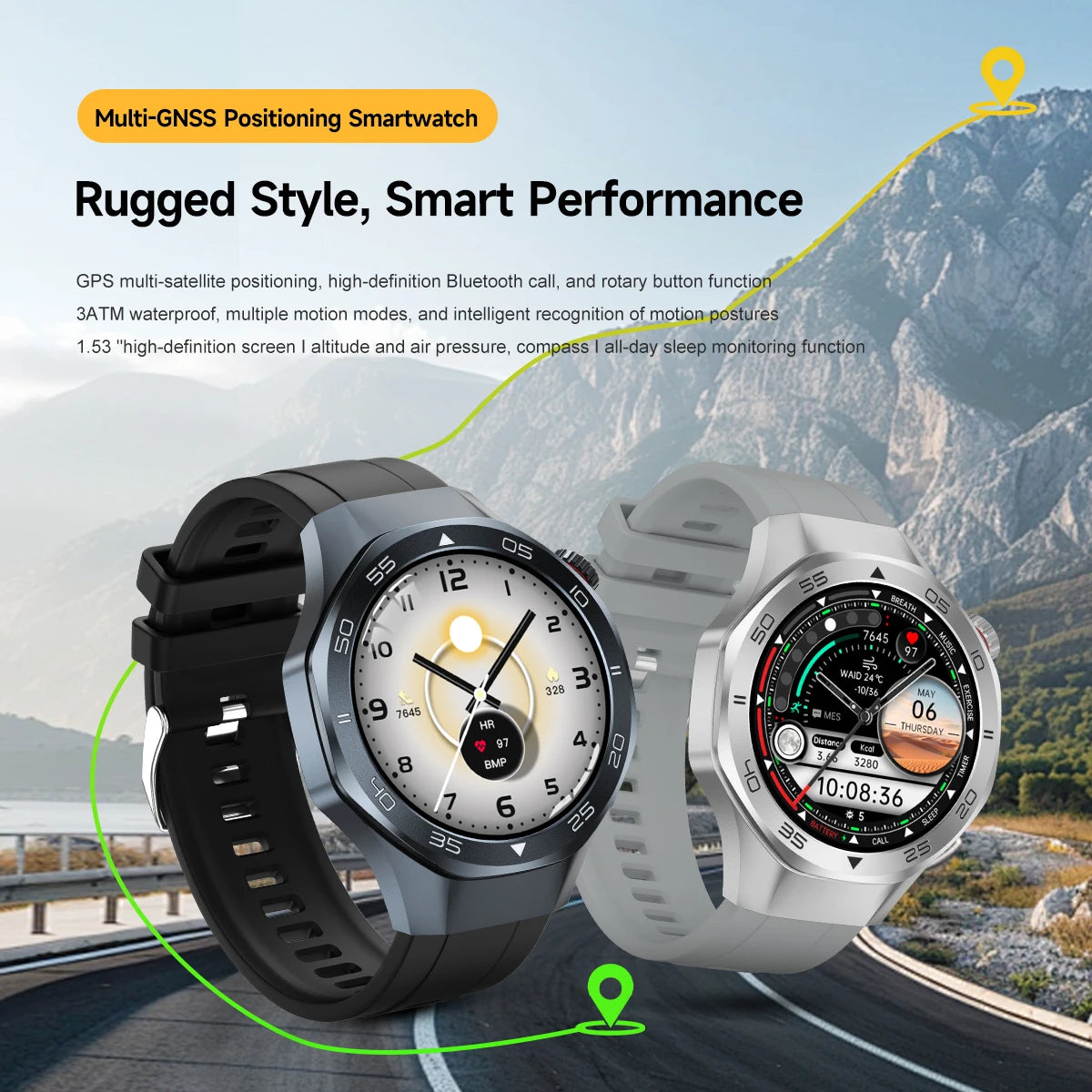 2026 New Luxury GPS Smart Watch Men Compass Altimeter 3ATM Waterproof Health Monitor Bluetooth Call Business Sports Smartwatch