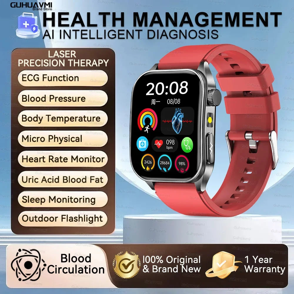 New Laser Treatment Three High Smart Watch Men ECG Heart Rate Uric Acid Health Tracker 1.95 inches Sapphire Glass SmartBracelet
