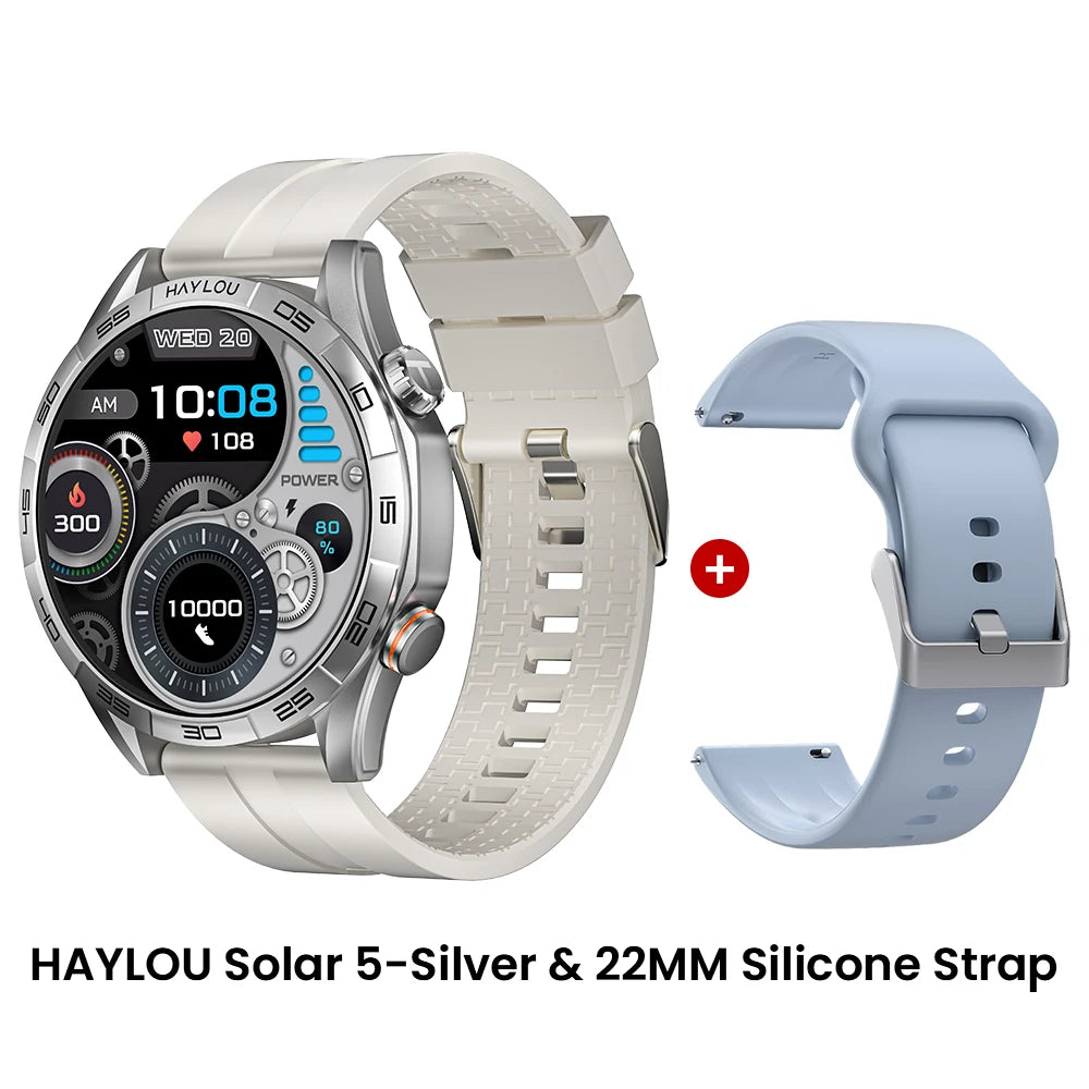 HAYLOU Solar 5 Smartwatch with 1.58'' AMOLED Display 60Hz Refresh Rate 24H Health Monitoring Voice Calling Sports Modes for Men Black/Silver