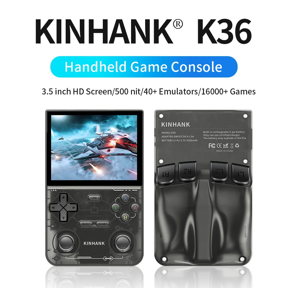 KINHANK K36 Open Source Handheld Game Console 3.5 Inch IPS Screen 9000 Games Emulator for PS1/PSP/DC/N64/SS - 256G Expandable Storage
