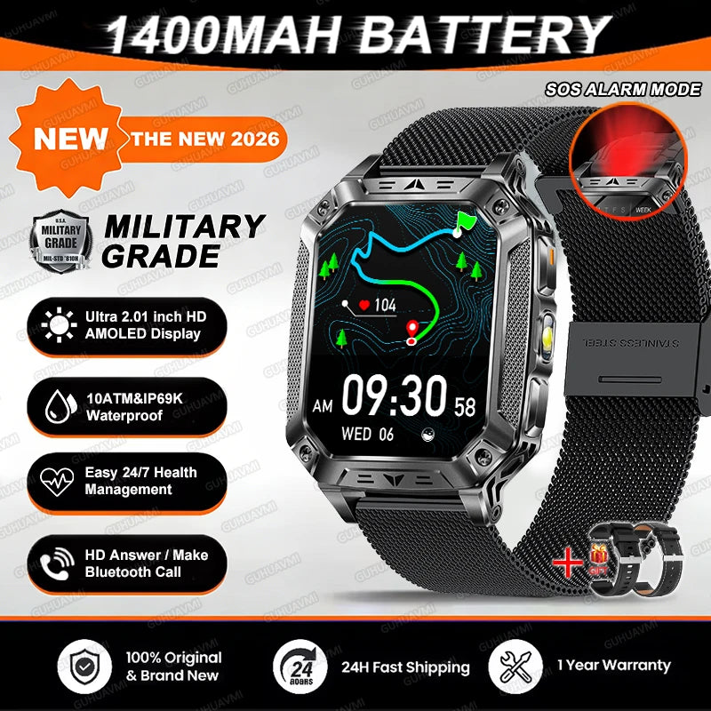 TANK Ultra 2026 1400mAh Military GPS Smart Watch Men 200Day Standby Rugged Tactical Watch 10ATM Diving SOS Satellite Alert Clock
