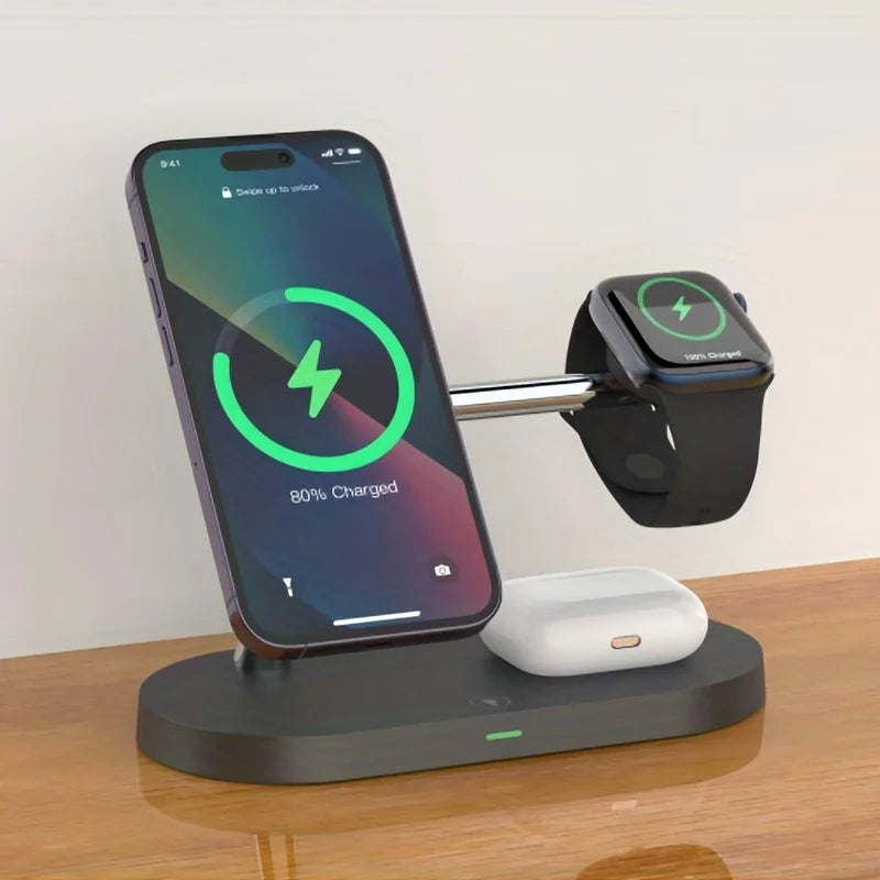 3-in-1 Wireless Charging Stand – Fast Charger for iPhone 17/16/15/14/13/12, Apple Watch & AirPods, Magnetic Charging Station Dock.