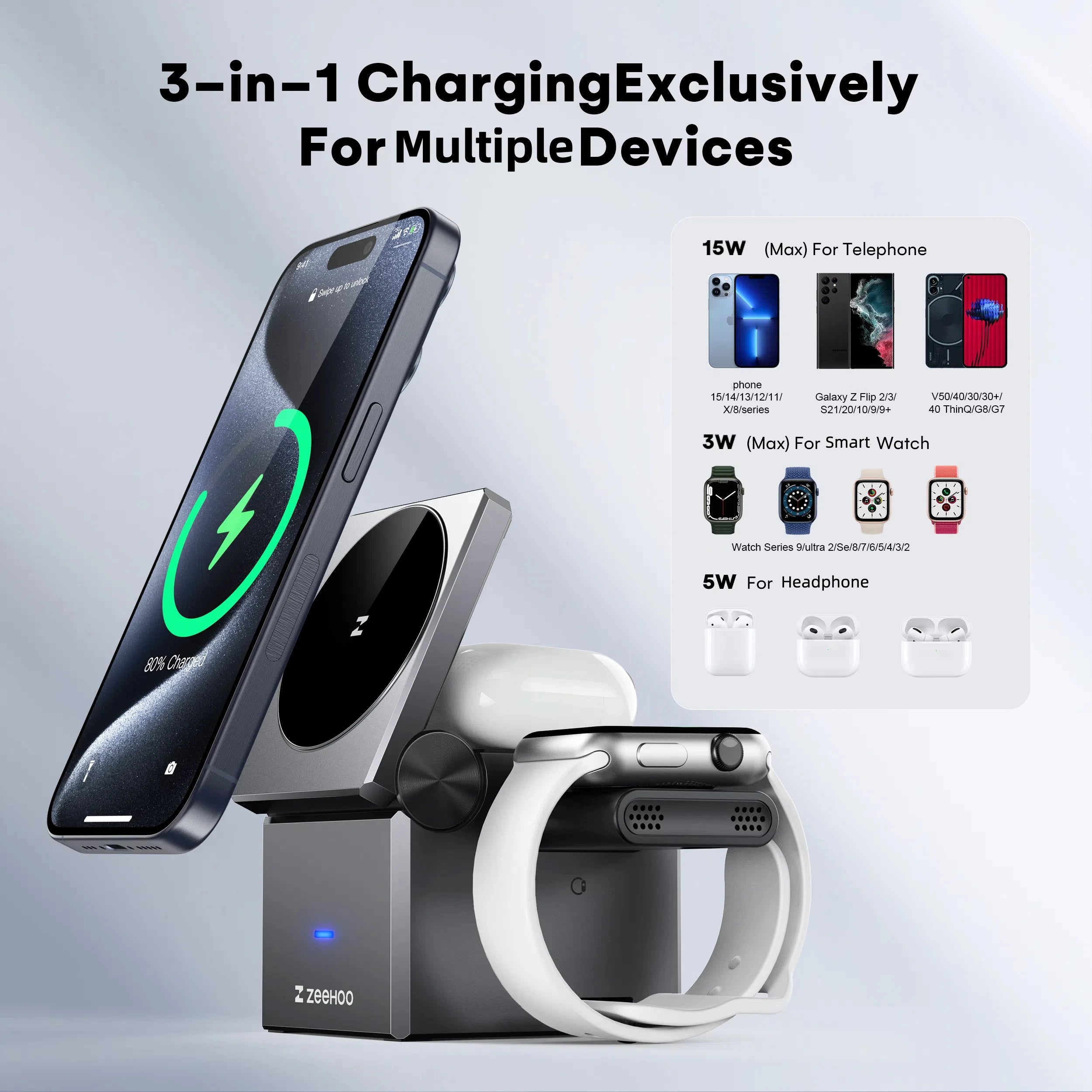 ZeeHoo 15W Magnetic Wireless Charging Station