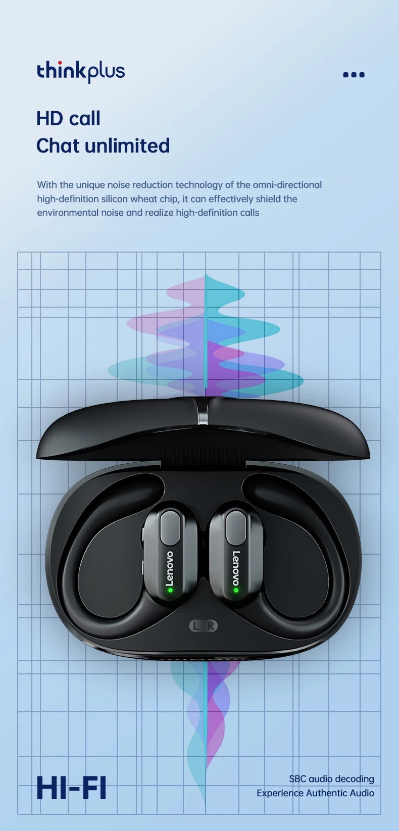 Original Lenovo XT80 Earhooks Sports Bluetooth Wireless Headsets with Mic,LED Power Display,ENC,Hifi Stereo Sound Gaming Headset