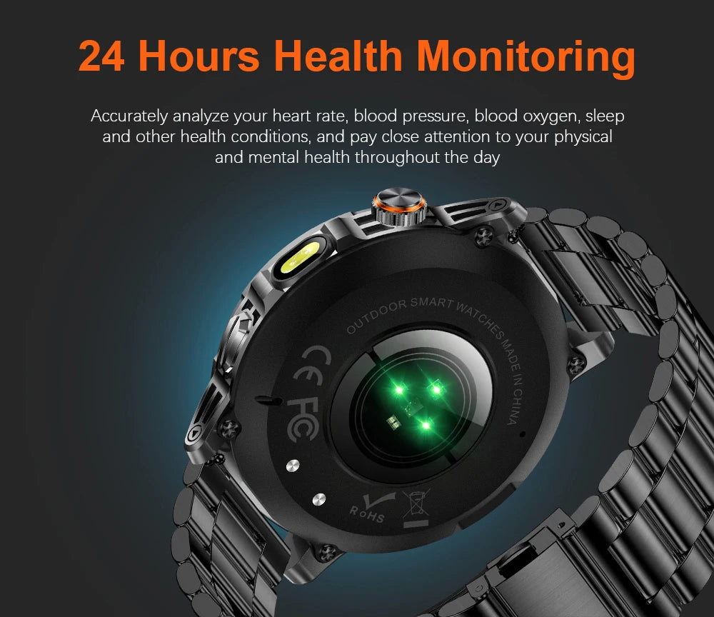 MEVADEN 1.85 inch Steel Smart Watch Men Bluetooth Call Smartwatch Sports Flashlight 1000mAh Health Monitor Watch for Male MD60