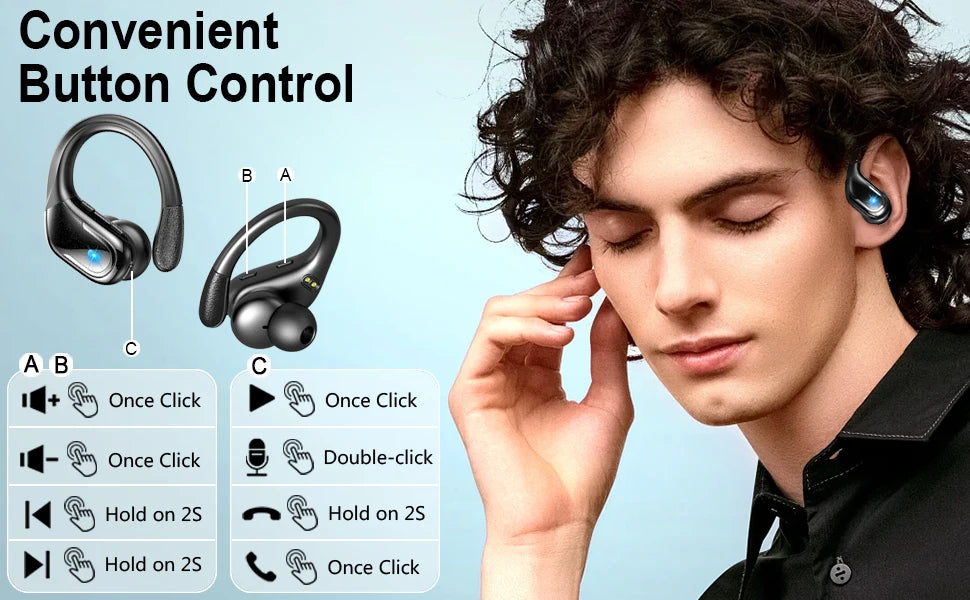 75Hrs Bluetooth 5.3 Earphones IP7 Waterproof Wireless Headphones with ENC Noise Cancelling Mic Deep Bass For Sports Workout Gym