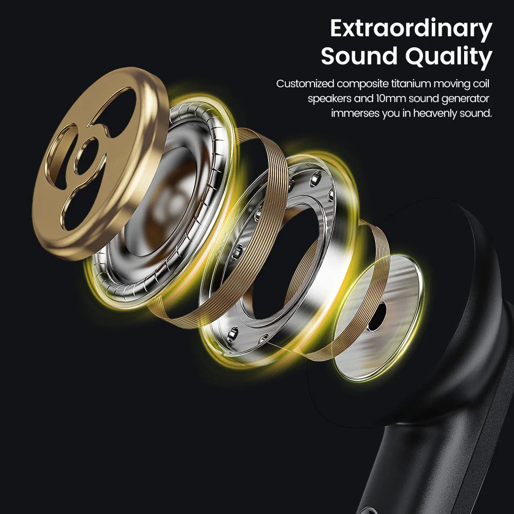 Toocki TWS Wireless Headphones Bluetooth 5.3 LED Dislpaly 35ms Gaming Low Latency Earphones Waterproof Headset Transparency Mode