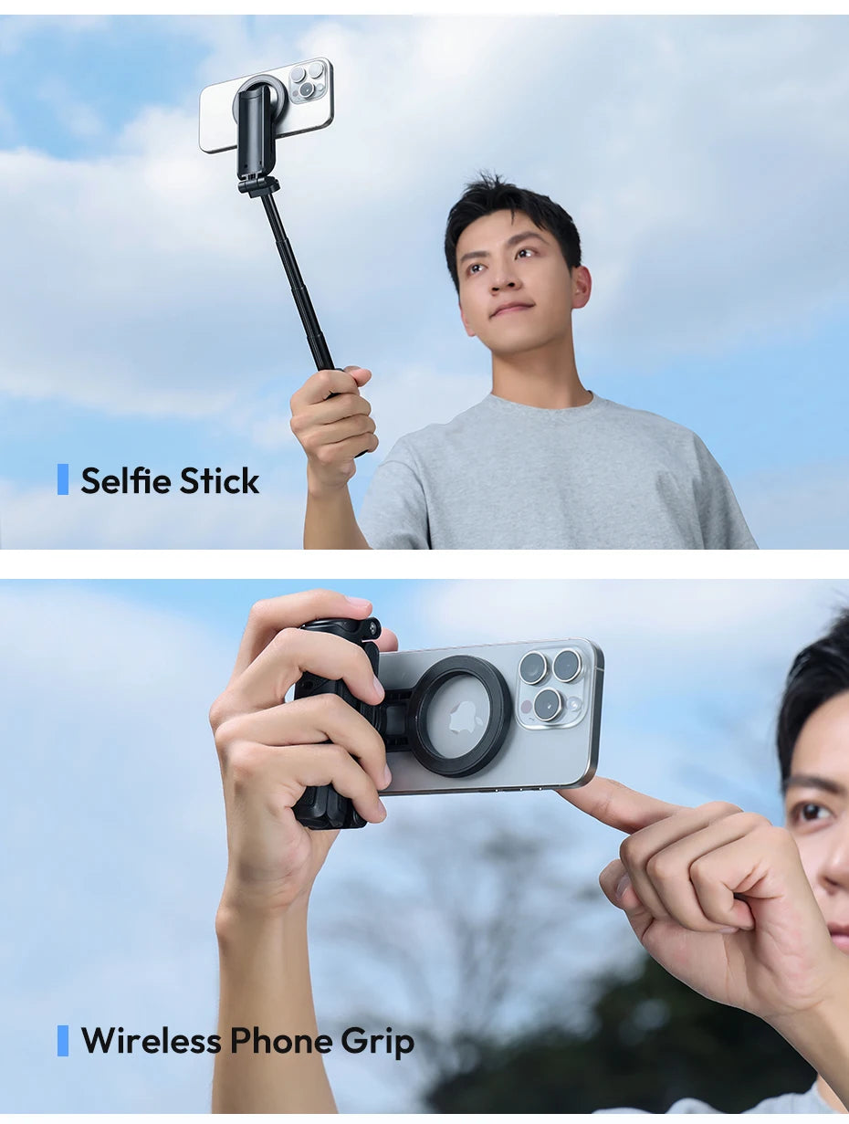 Ulanzi JJ03 Magnetic Phone Tripod Stand Wireless Selfie Stick Desktop Support Bluetooth for iPhone 16/15/14/13 pro Max with Grip
