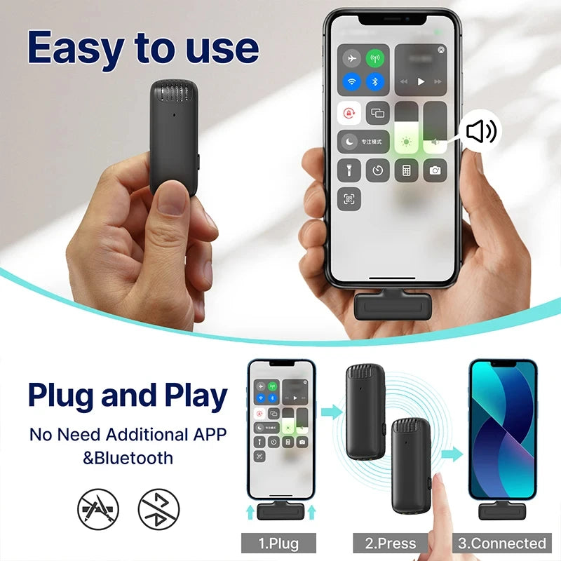 Ulanzi J12 Wireless Lavalier Lapel Microphone Set for iPhone 16/15/14 Android Mini Condenser Mic with Omnidirectional Pickup for Live Broadcast Short Video Recording