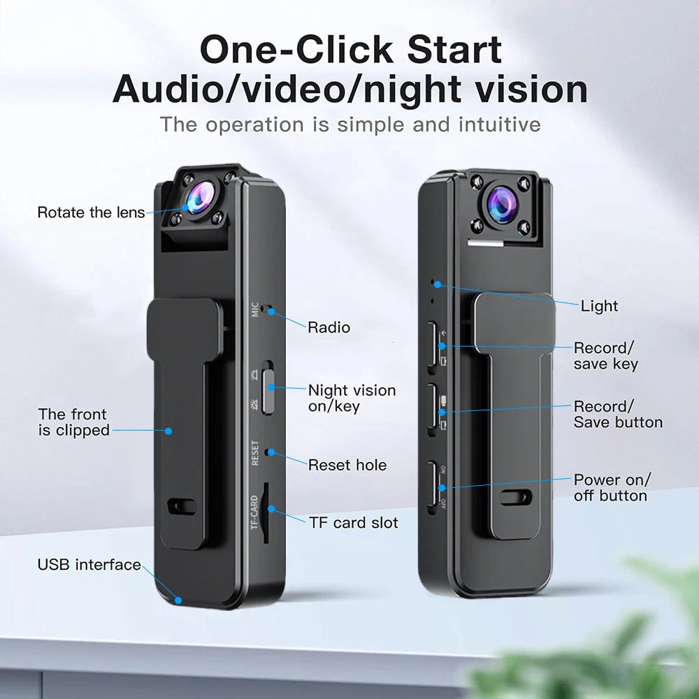 1080P Mini Body Camera with Audio & Video – Thumb Size Wearable Action Cam, Hands‑Free Waterproof Portable Camcorder
