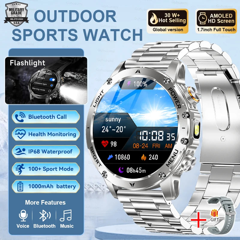 2026 New TREX3 1000mAh Large Battery Durable Adult Smart Watch Sports Fitness Waterproof LED Flashlight Call Smartwatchs For Men