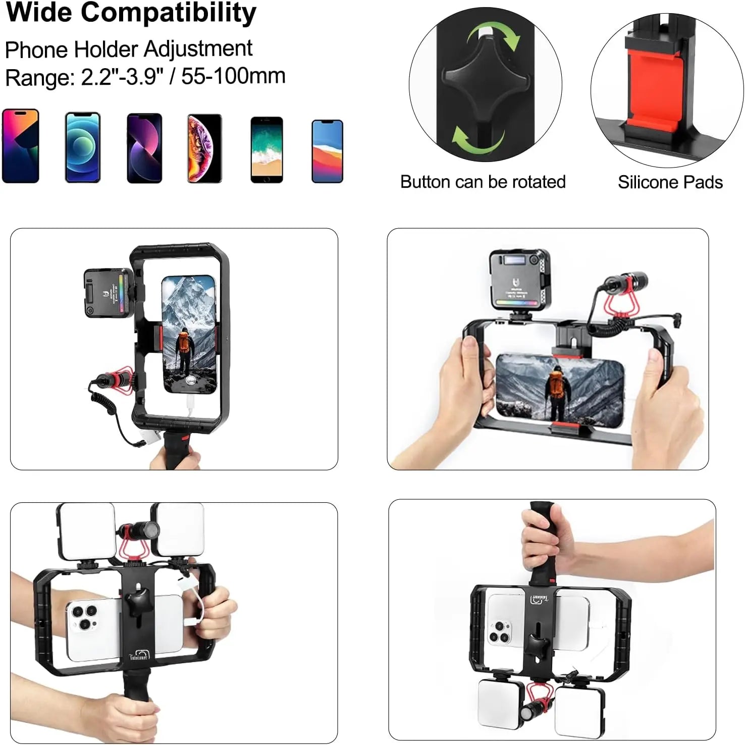 Smartphone Video Rig Hand Grip Stabilizer for iPhone 15/14/13/12 pro Max Android with Cold Shoe Filmmaking Vlogging Case