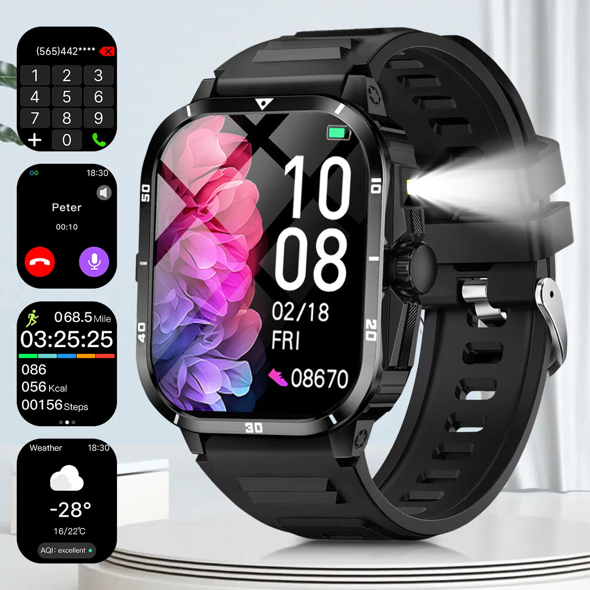 2025 NEW Military Smartwatch 2.01'' HD Screen Bluetooth Call Waterproof Outdoor Sports Fitness Tracker for Android/iOS Men