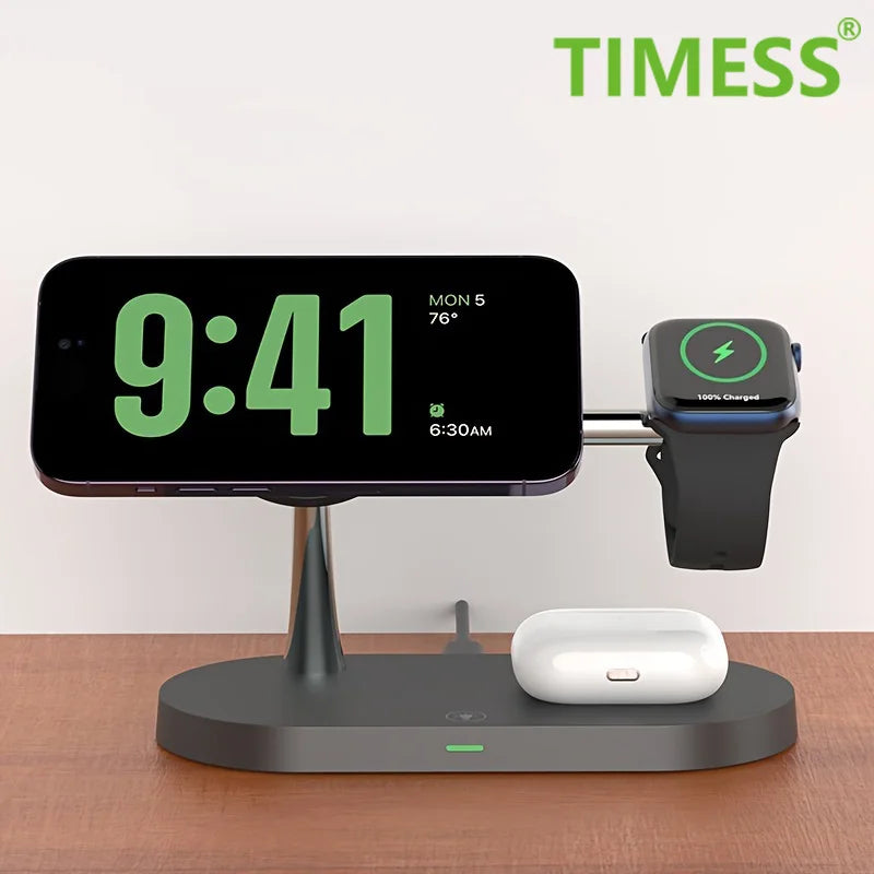 3-in-1 Wireless Charging Stand – Fast Charger for iPhone 17/16/15/14/13/12, Apple Watch & AirPods, Magnetic Charging Station Dock.