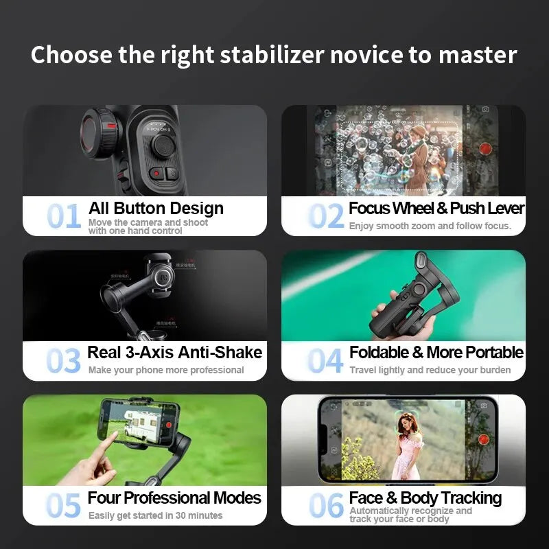 AOCHUAN 3-Axis Handheld Gimbal Stabilizer SmartXE for iPhone Android AI Face Tracking TikTok Vlog Smartphone Camera Stabilizer