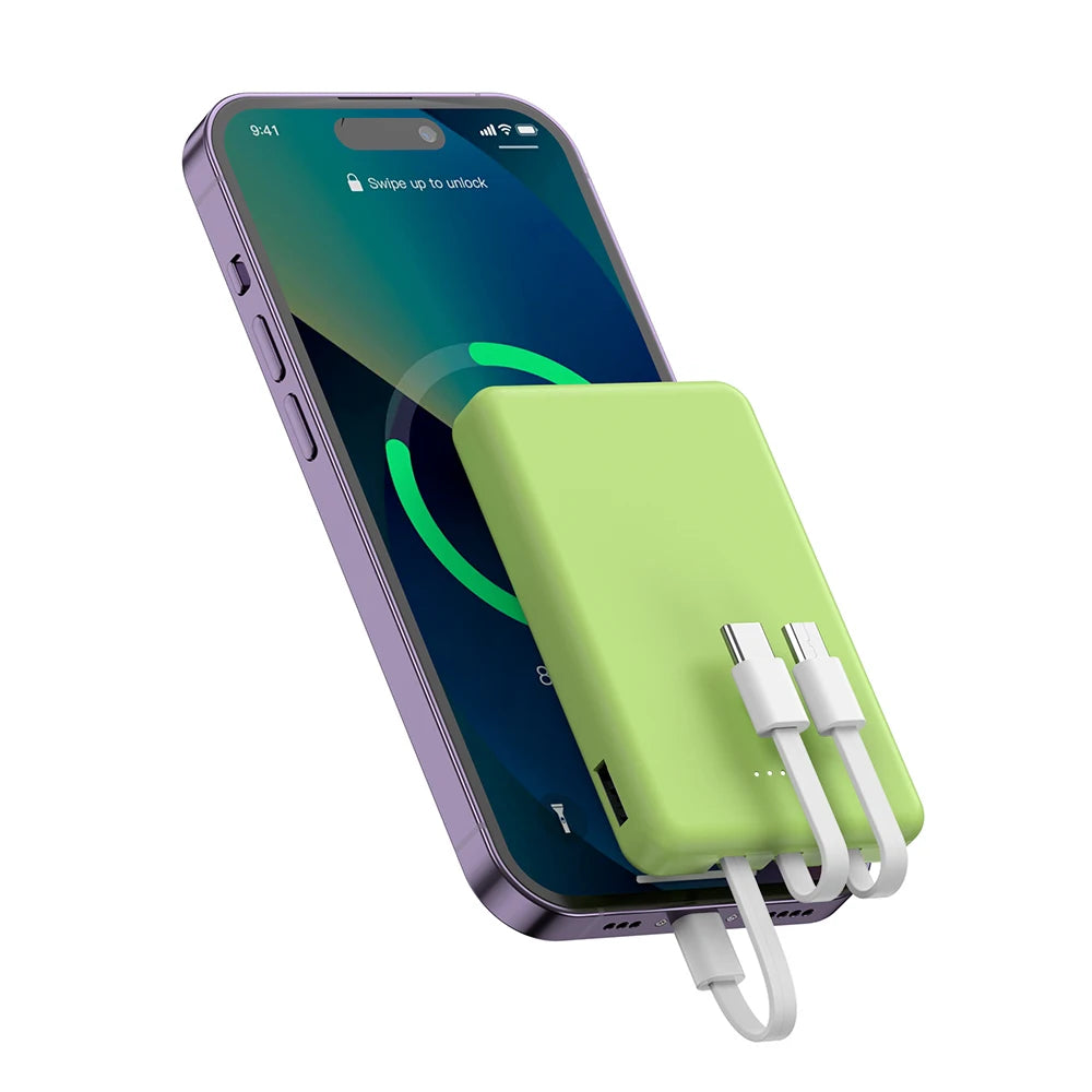 Mini Compact Portable Power Bank 5000Mah Mobile Phone Charger, Built-In Type-C Input, Built-In Usb-A Output, Built-In Type-C/ Micro/Suitable for Smartphones, Headphones, Speakers and Other Products