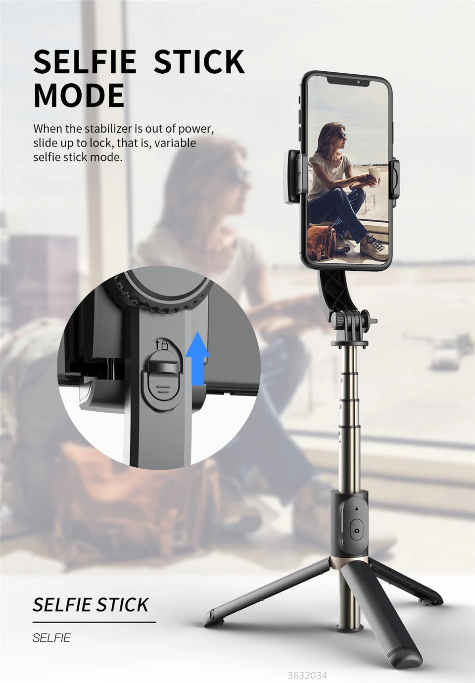 FANGTUOSI Mobile Video Stabilizer Bluetooth Selfie Stick Tripod Gimbal for Smartphone Live Streaming Vertical Shooting Bracket