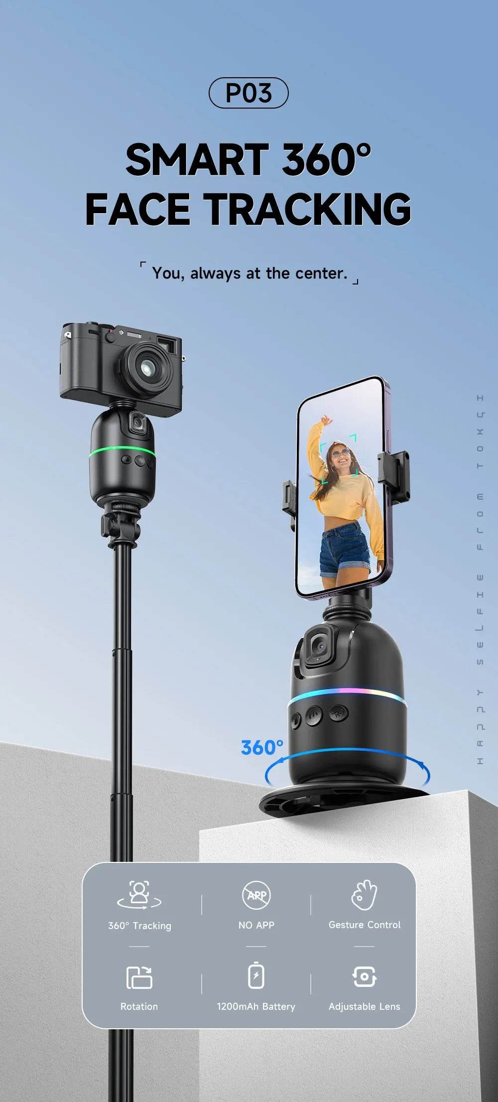 Selfieshow P03 Gimbal Stabilizer with 360 Rotation Tracking