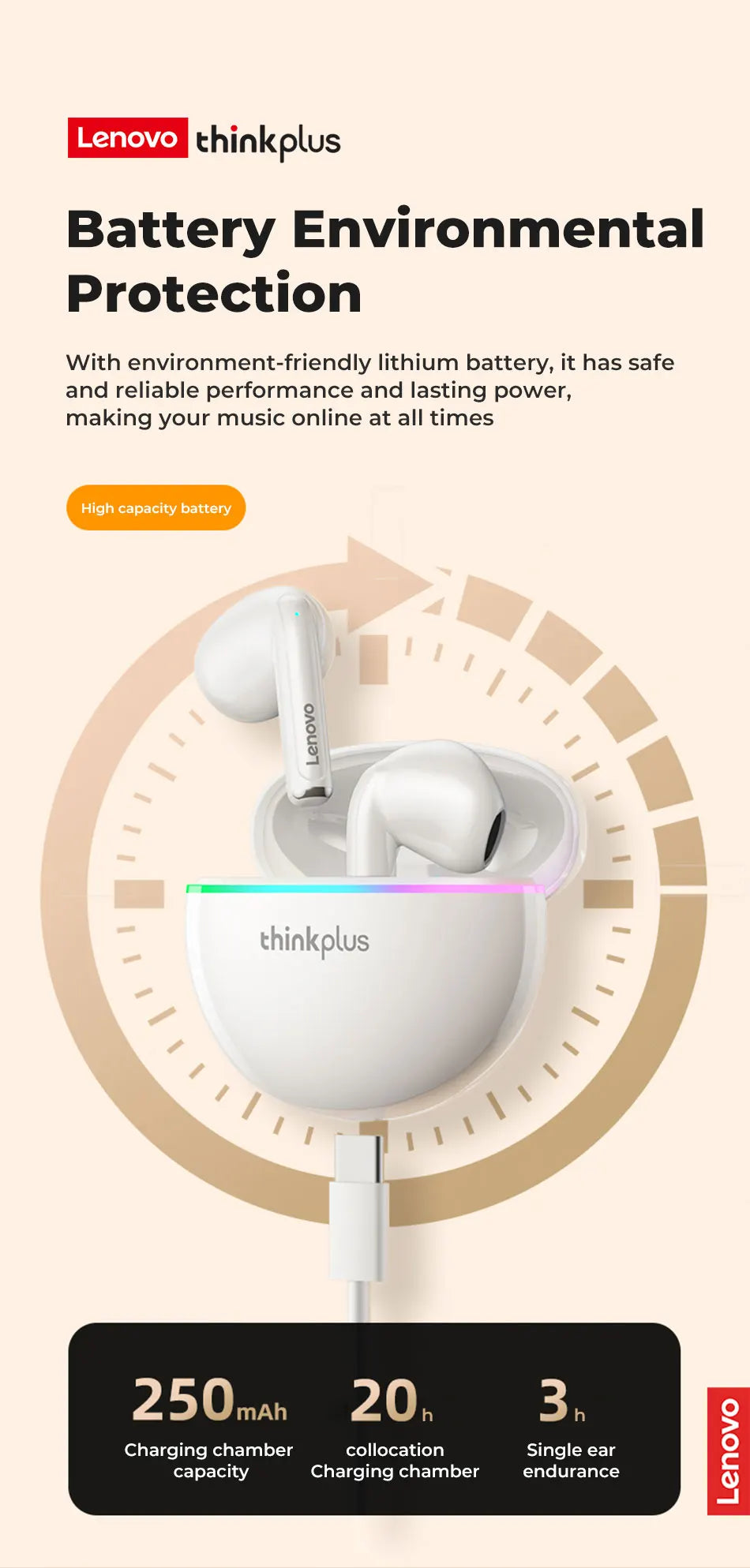 Lenovo XT97 Bluetooth Wireless Headphones With Flash Led Light  Bluetooth Earphone Wireless Earbuds Headsets With Microphones