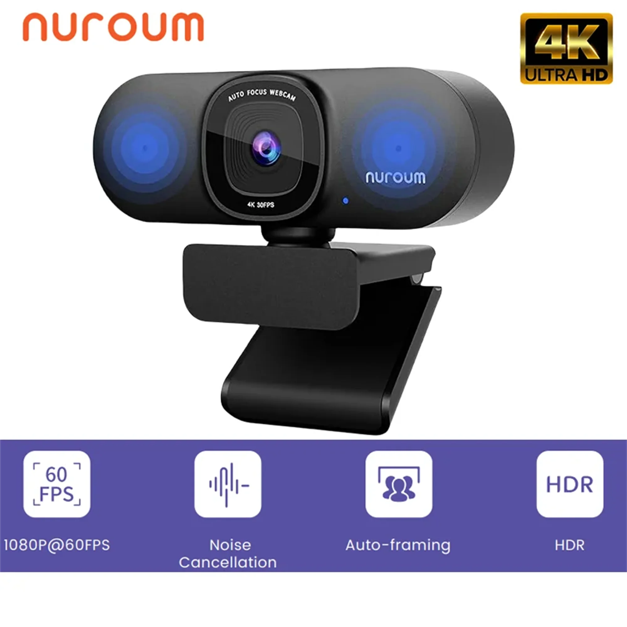 Nuroum 4K USB Webcam with Dual Microphones