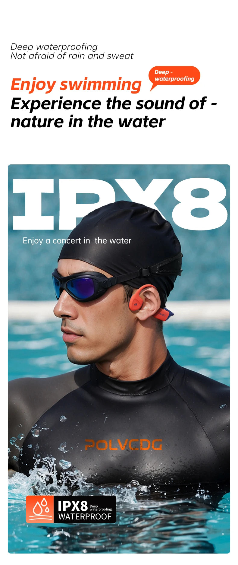 POLVCDG bone conduction earphones IPX8 waterproof 32GB memory Bluetooth 5.4 silicone material 2024 new product X16