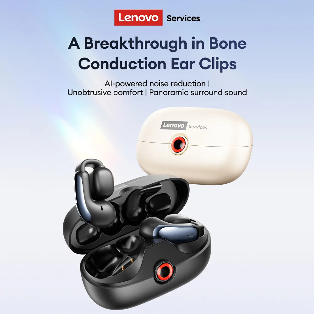 NEW Lenovo LES-108 Bone Conduction Earphones Open Ear Clip Wireless Earbuds Bluetooth 6.0 Sports Headphones with Mic Waterproof