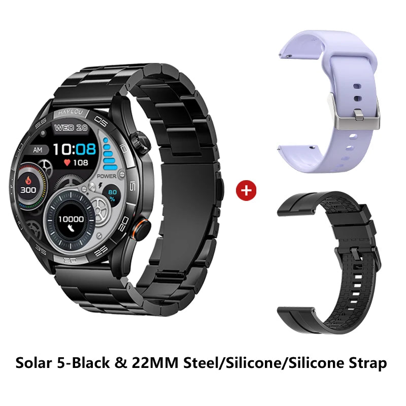 HAYLOU Solar 5 Smartwatch with 1.58'' AMOLED Display 60Hz Refresh Rate 24H Health Monitoring Voice Calling Sports Modes for Men Black/Silver
