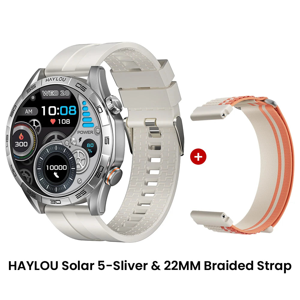 HAYLOU Solar 5 Smartwatch 1.58'' AMOLED Display 60Hz Refresh Rate 24H Health Monitoring Voice Calling 100+ Sports Modes Black/Silver