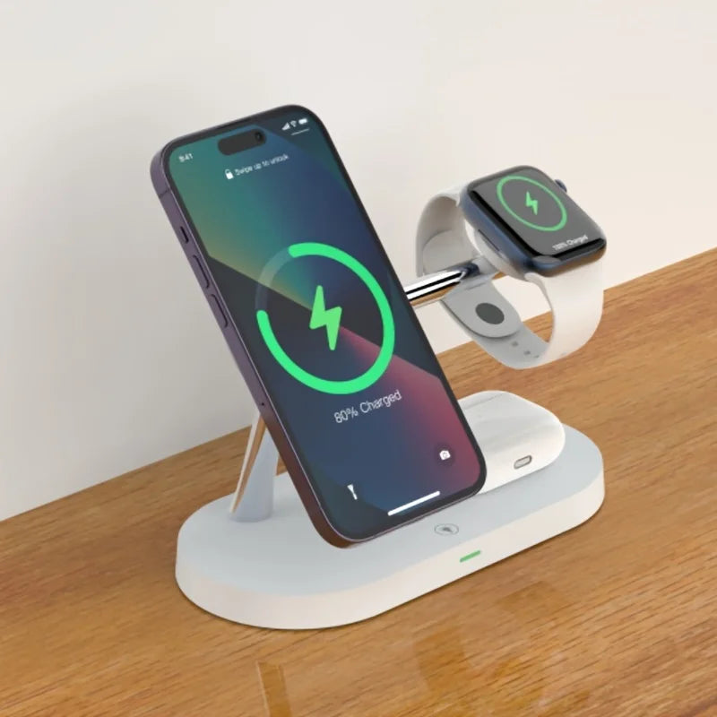 3-in-1 Wireless Charging Stand – Fast Charger for iPhone 17/16/15/14/13/12, Apple Watch & AirPods, Magnetic Charging Station Dock.