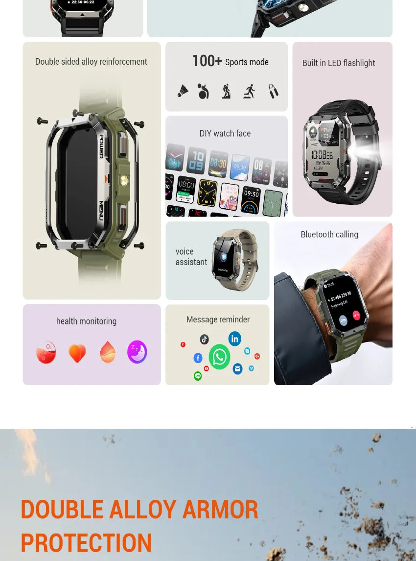 2025 New W70 Pro Outdoor Smartwatch 900mAh 2.01'' TFT HD Screen Waterproof Women Men Watches with Emergency Lighting Compass