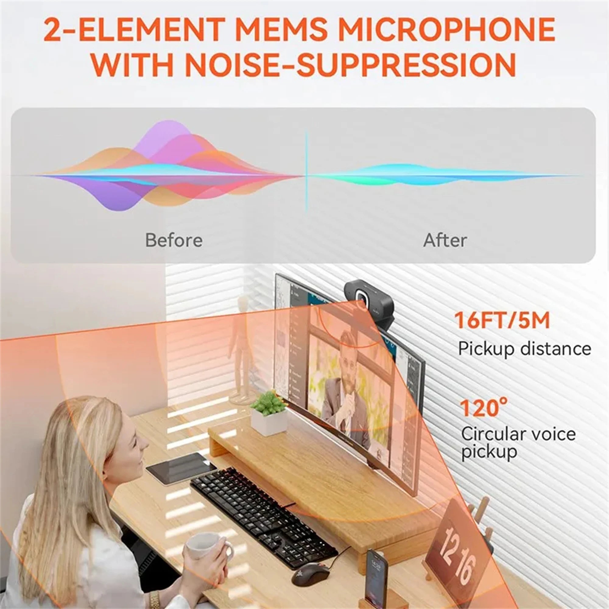 Nuroum 4K USB Webcam with Dual Microphones