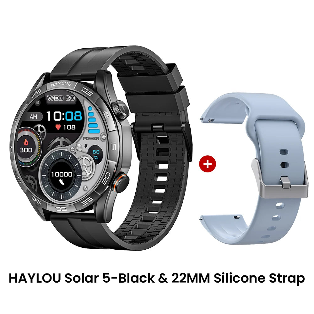 HAYLOU Solar 5 Smartwatch with 1.58'' AMOLED Display 60Hz Refresh Rate 24H Health Monitoring Voice Calling Sports Modes for Men Black/Silver