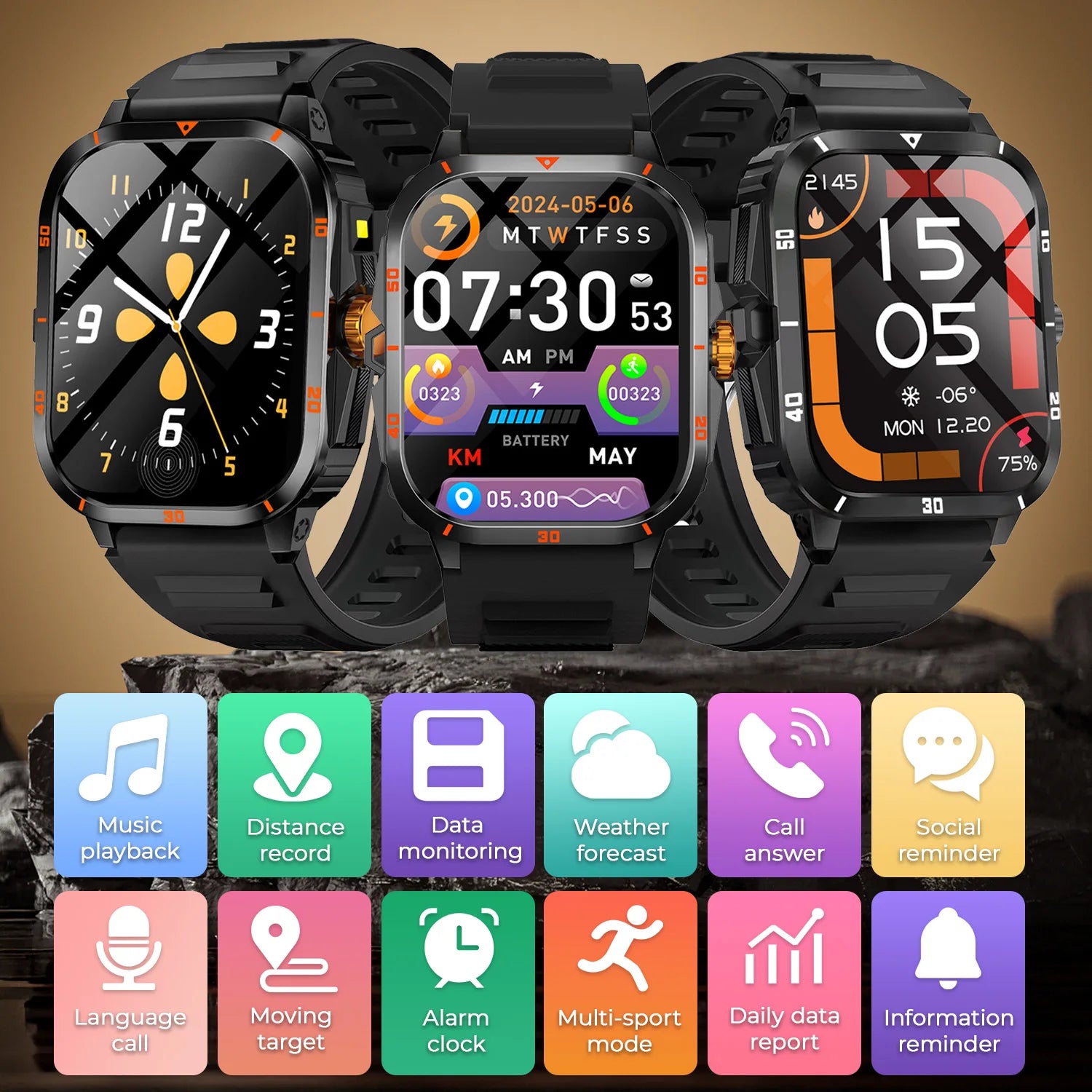 2025 NEW Military Smartwatch 2.01'' HD Screen Bluetooth Call Waterproof Outdoor Sports Fitness Tracker for Android/iOS Men
