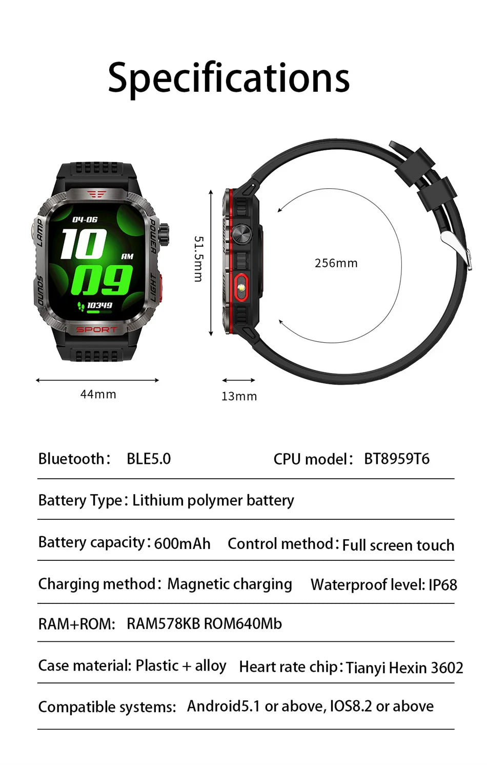 2026 Military Smart Watch with GPS Compass Waterproof Bluetooth Call Functionality And GPS Sport Tracker for Outdoor Activities