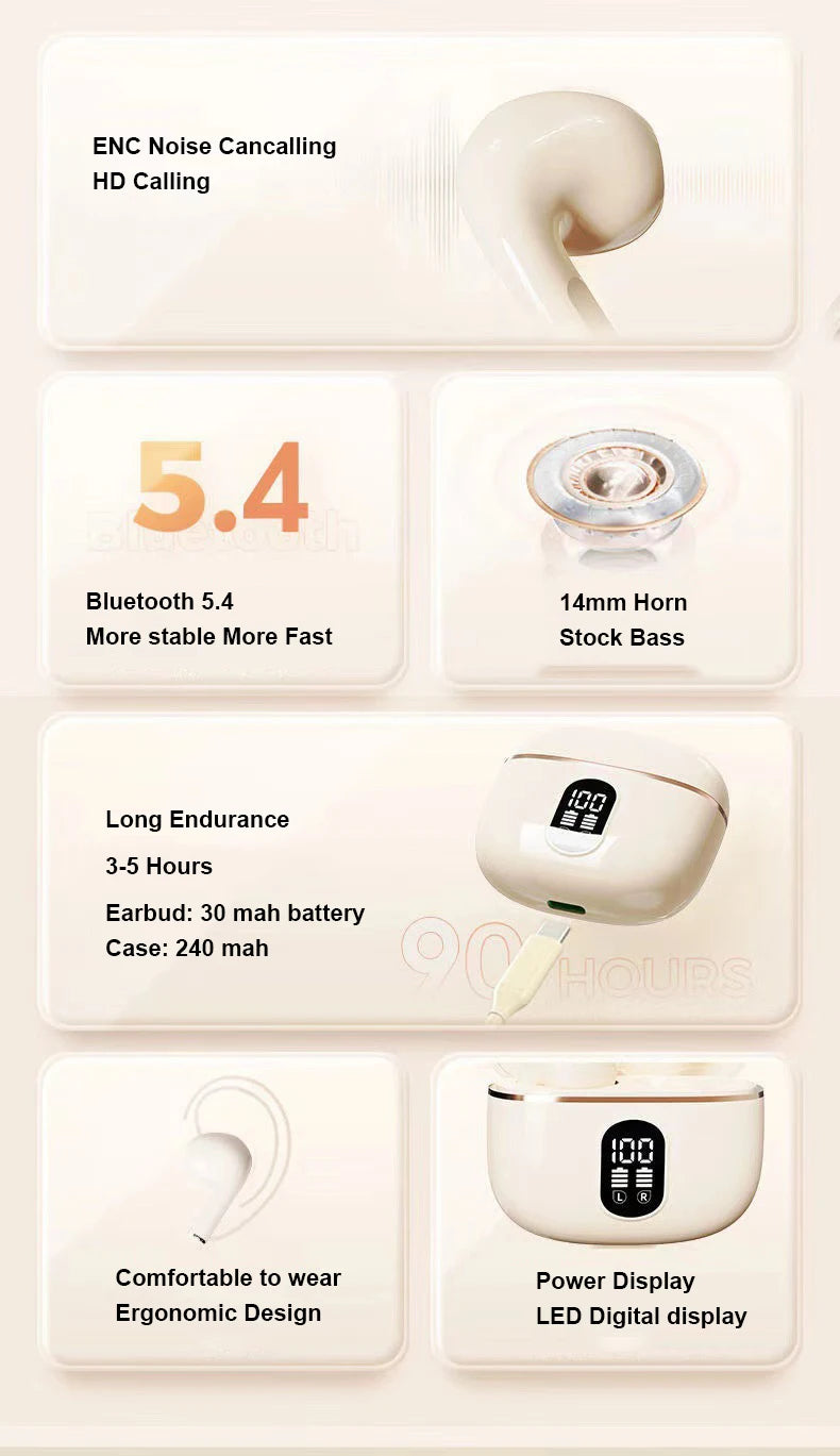 For Xiaomi Lenovo Bluetooth Earphone Wireless Headphone HiFi Stereo Headset HD-calling Noise Cancelling Earbud AIR-J87 Handsfree